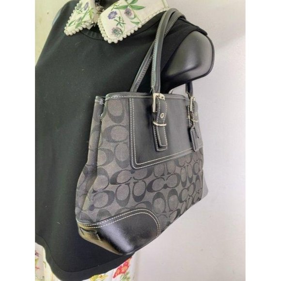 coach bag gray black fabric tote - Picture 5 of 10